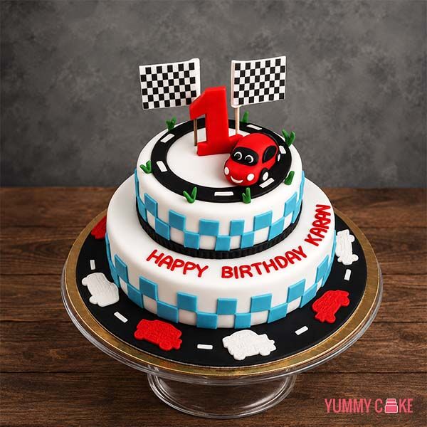 Car Rally Theme Birthday Cake