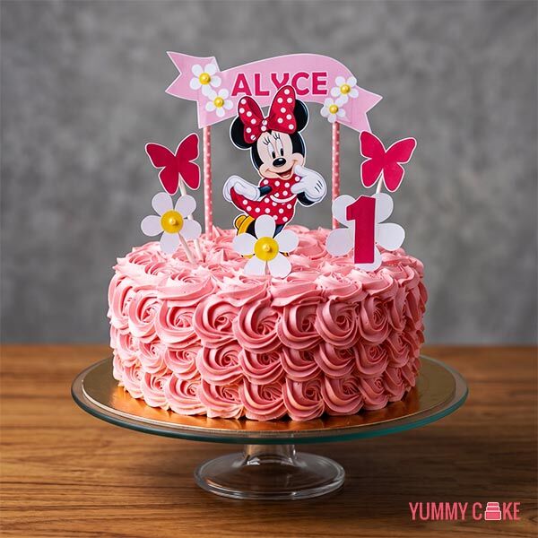Mini Mouse First Birthday Photo cake