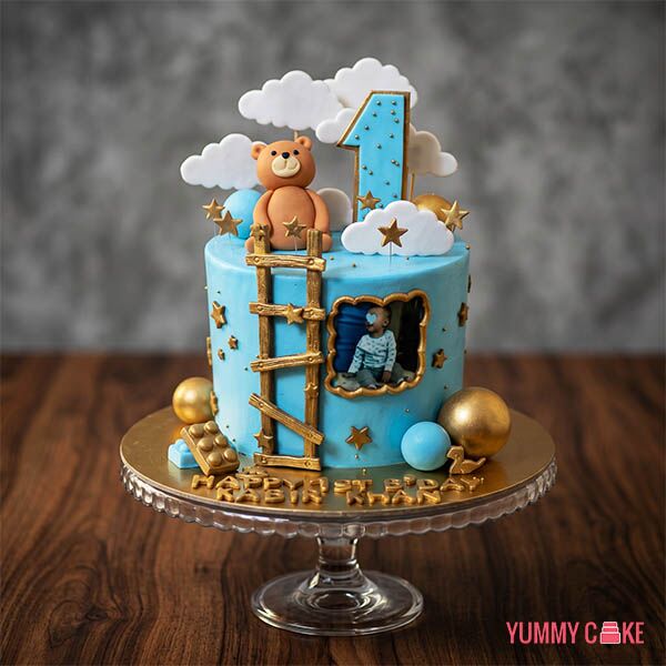 Personalized Teddy Bear First Birthday Cake