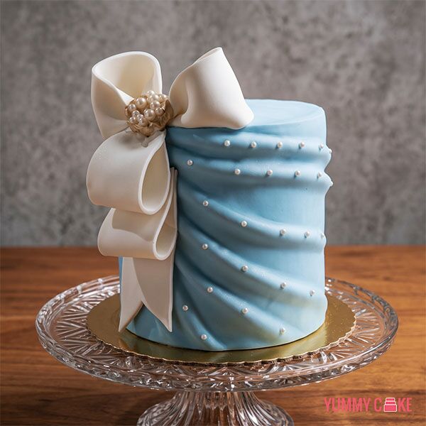 Blue Draped Bow Cake
