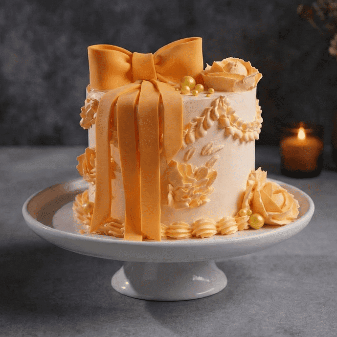 Peach Bow Celebration Cake