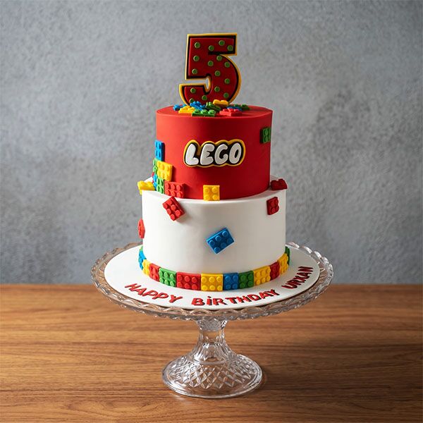 two tier lego birthday cake