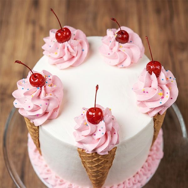 cherry cone ice cream cake front view