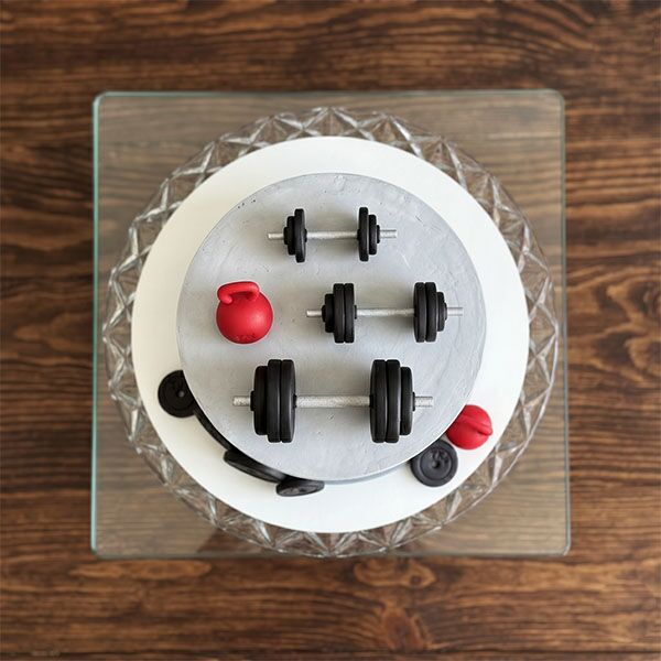 dumbbell fitness birthday cake top view