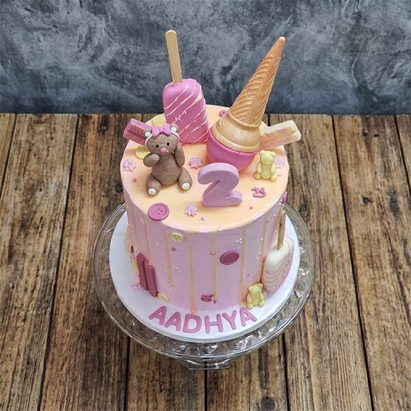 teddy bear ice cream theme cake front view