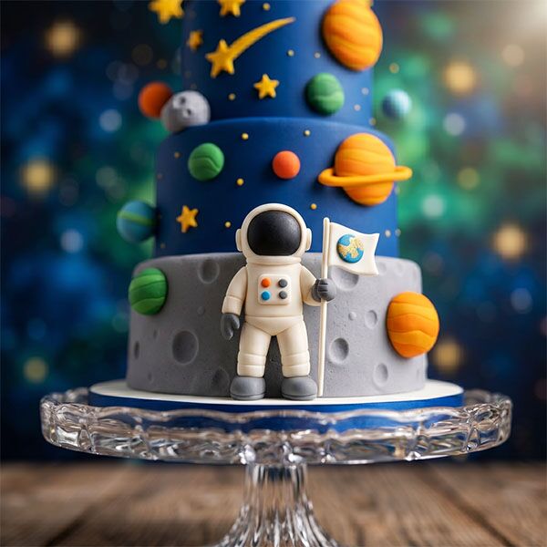 three-tier space galaxy cake front view