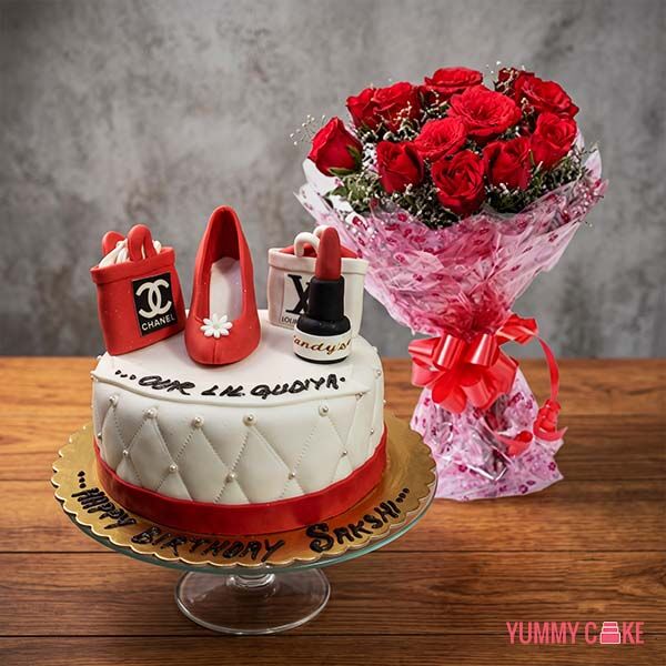 Makeup Theme Cake with Flowers