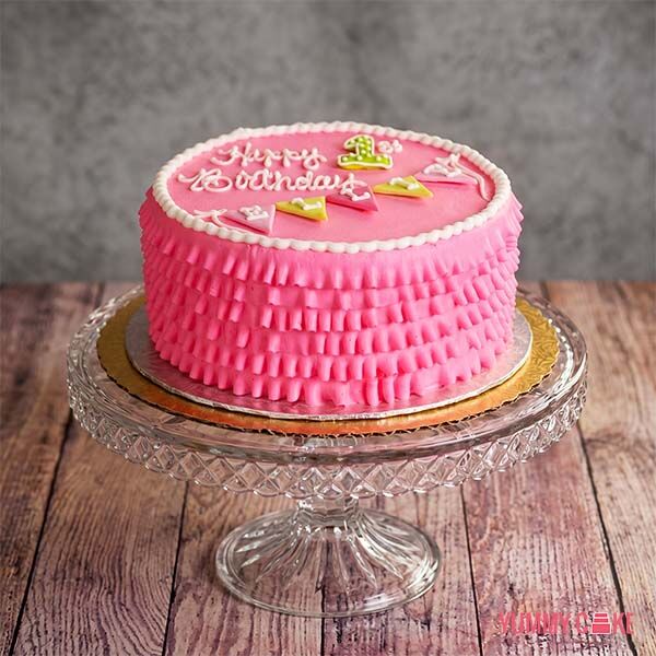Pink Flora First Birthday Cake