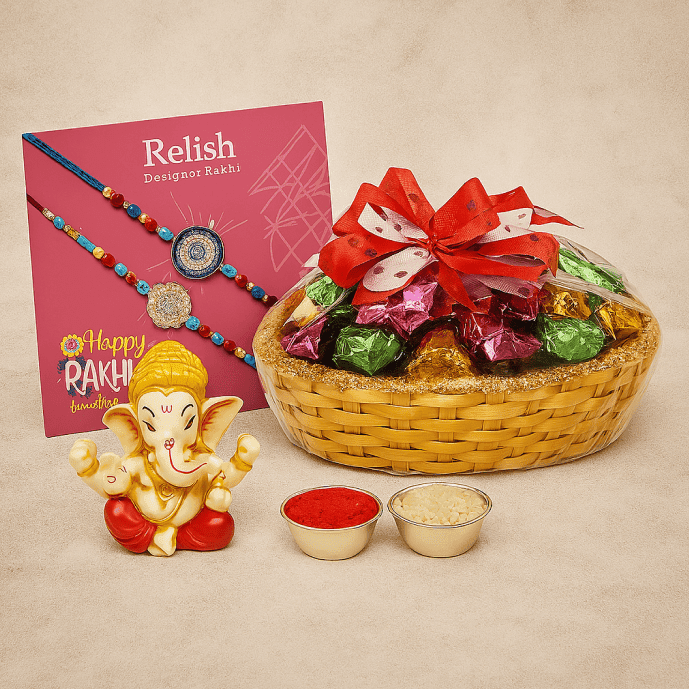 Designer Rakhi Hamper with Ganesha Idol