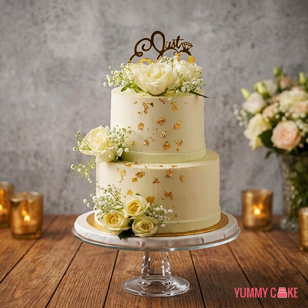 Ivory Gold Floral Wedding Cake
