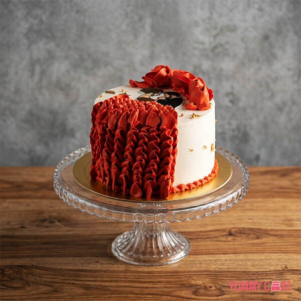 Love Theme Cake with Red Ruffles