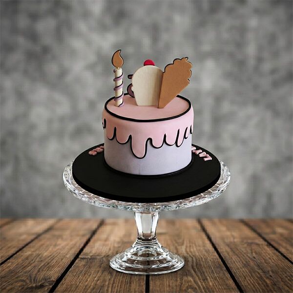 2d pink drip ice cream birthday cake back viw