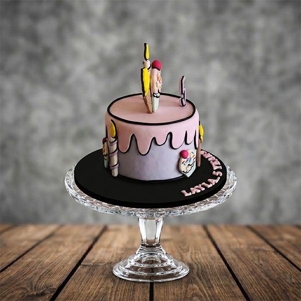 2d pink drip ice cream birthday cake side view