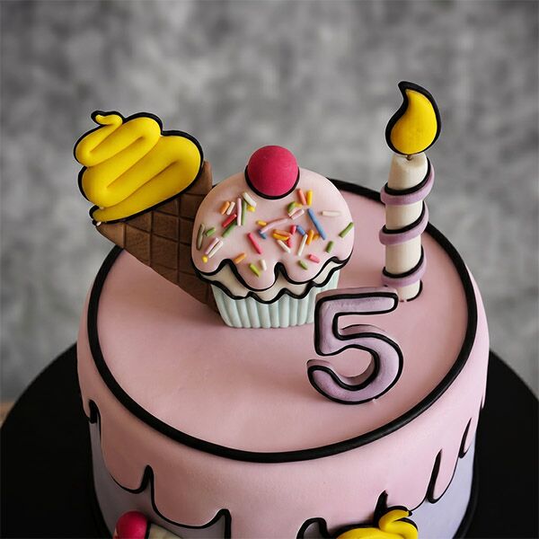 2d pink drip ice cream birthday cake top view