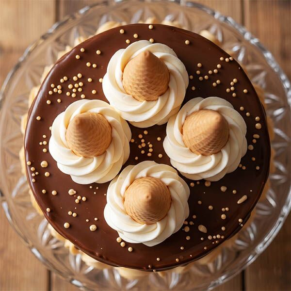 chocolate drip cone ice cream cake top view