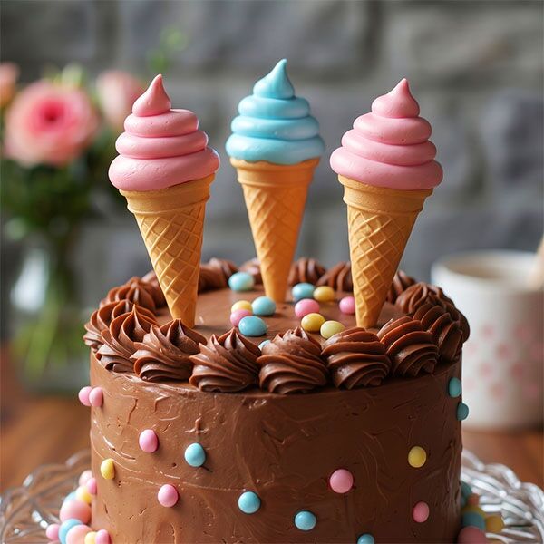 chocolate ice cream cone cake top view