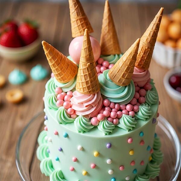 mint cone sprinkle ice cream cake front view