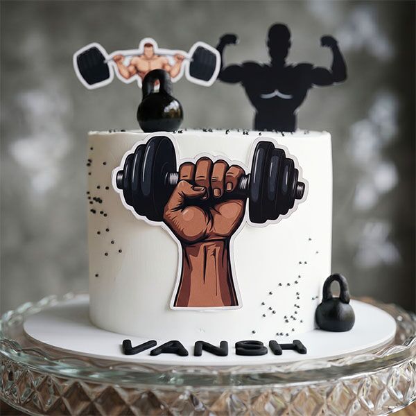 strength training birthday cake front view