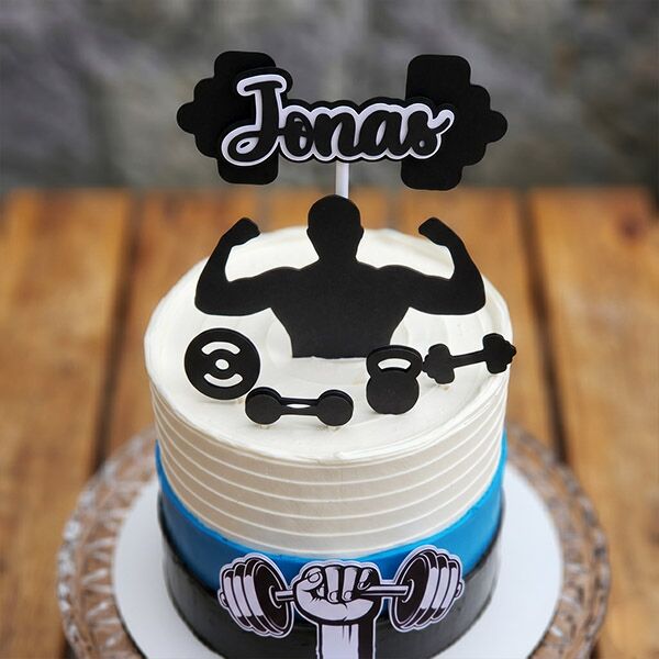 weightlifter fitness birthday cake front view