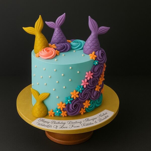 Aqua Floral Mermaid Tail Cake