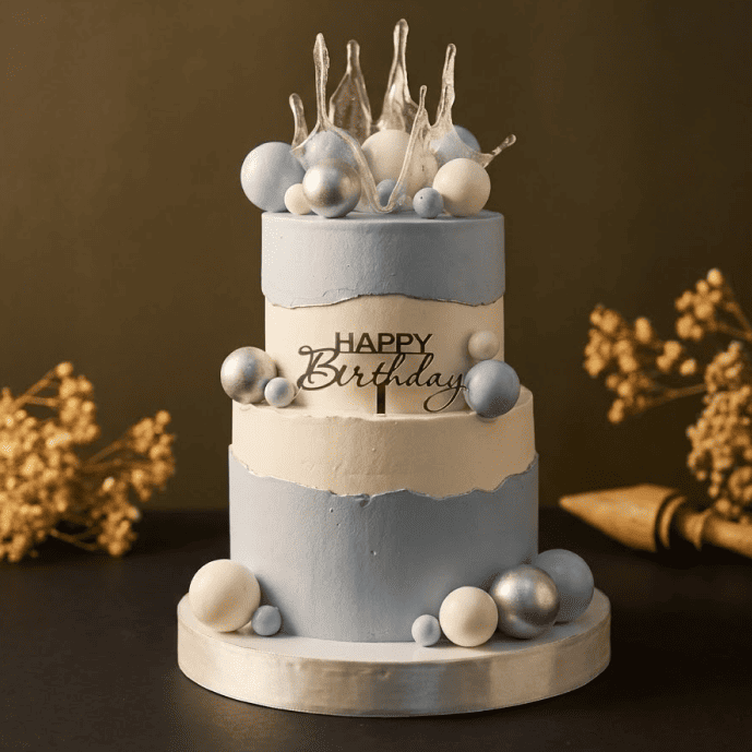 blue crown ball birthday cake