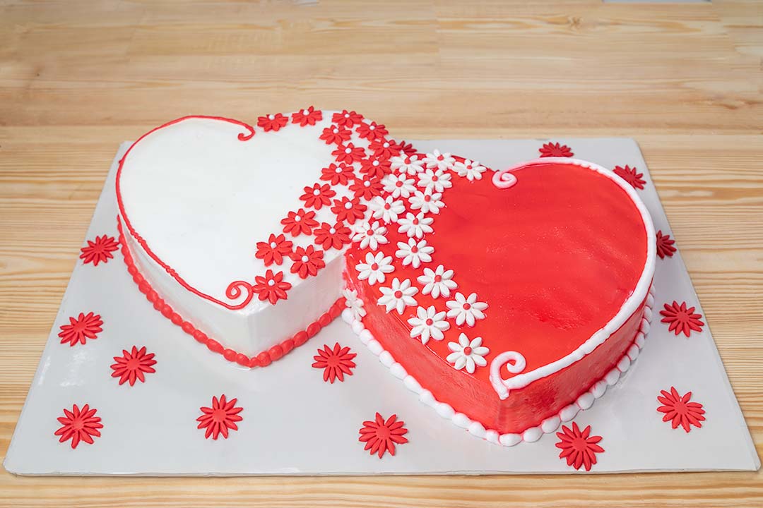 double heart engagement cake
