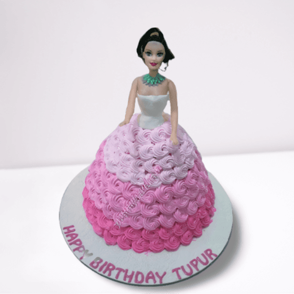 pink color barbie doll cake